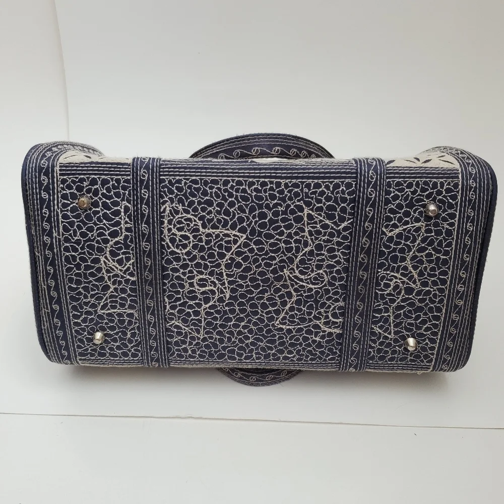 Embroidered Canvas Tote Bag in Black and Cream